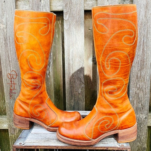 Sold FRYE True Vintage Campus Swirl Embroidery Zippered Tall Knee High Boots 7.5 - Picture 3 of 15